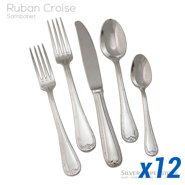 Ruban Croise 60pc Service for 12, Solid Handle