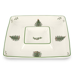 A photo of Christmas Tree Square Chip and Dip, 12.5in.