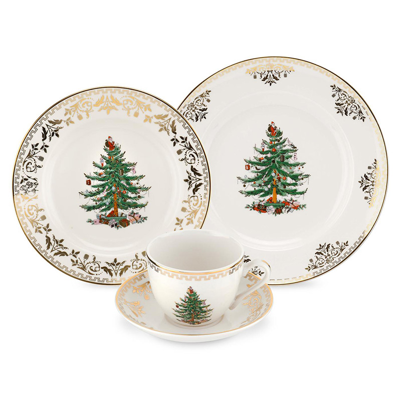 4 Piece Place Setting, Gold Spode