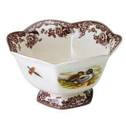 Woodland Hexagonal Footed Bowl, Lapwing/Pintail