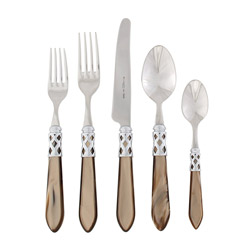 A photo of Aladdin Brilliant Taupe 5pc Place Setting
