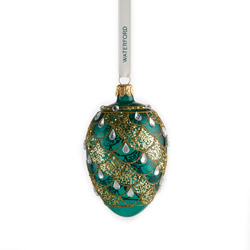 A photo of Holiday Heirlooms Green and Gold Oval Bauble