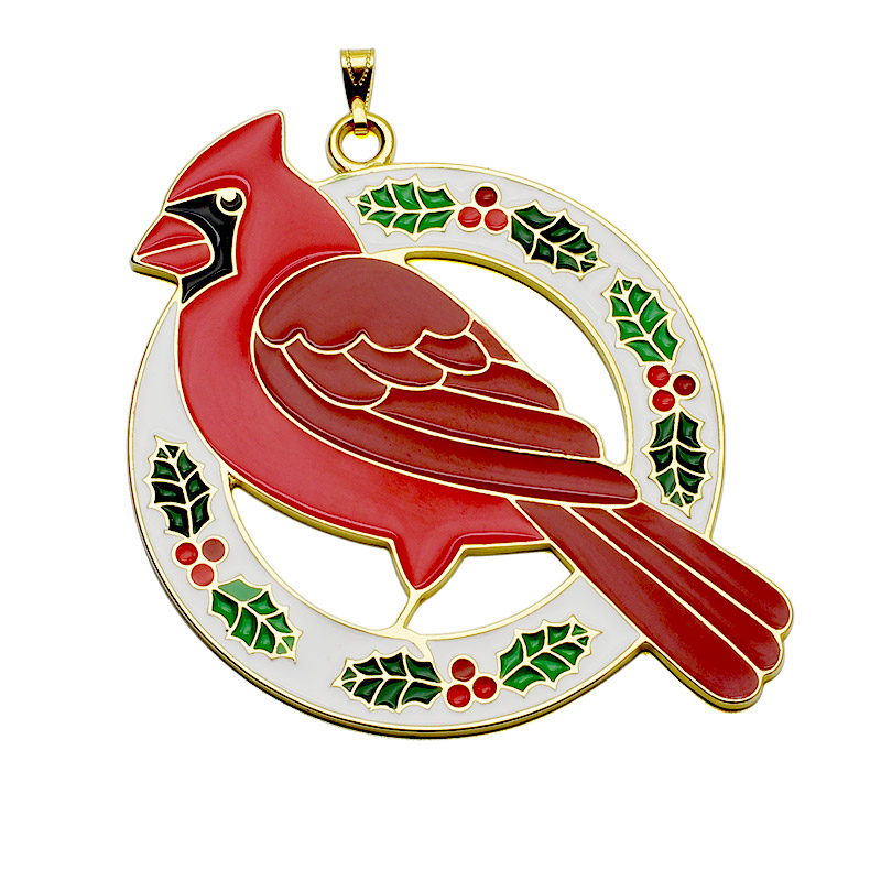 Red and White Cardinal and wreath ornament