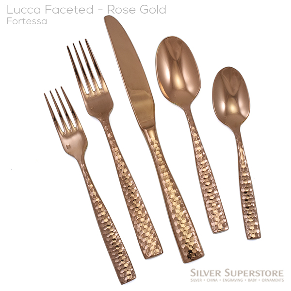 Lucca Faceted Rose Gold 5pc Place Setting, With Stamp
