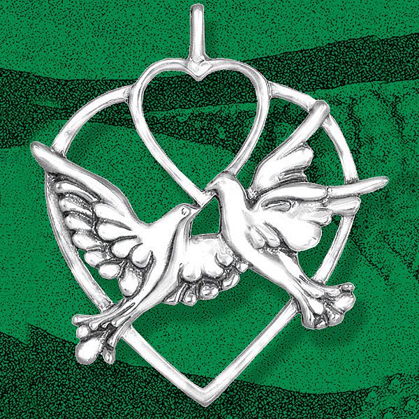 Hand And Hammer Two Turtle Doves Silver Christmas Ornament