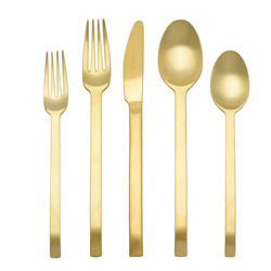 A photo of Spiga Gold Matte 5pc Place Setting