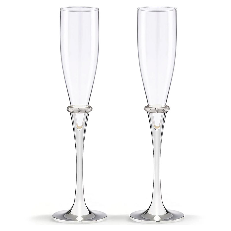 Reed & Barton Engraved Crystal Champagne Flute Set