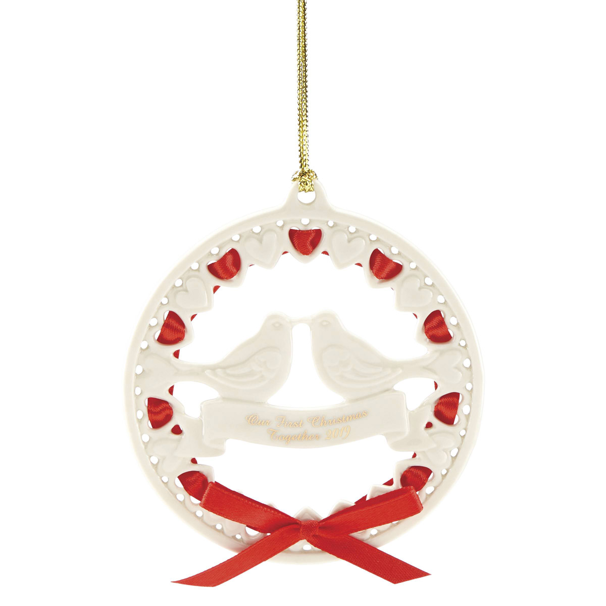 Decorazione Per Torta Lenox 2013 'Our 1st Christmas Together' | Porcellana Avorio E Oro, Limitata, Altezza 7,6 Cm