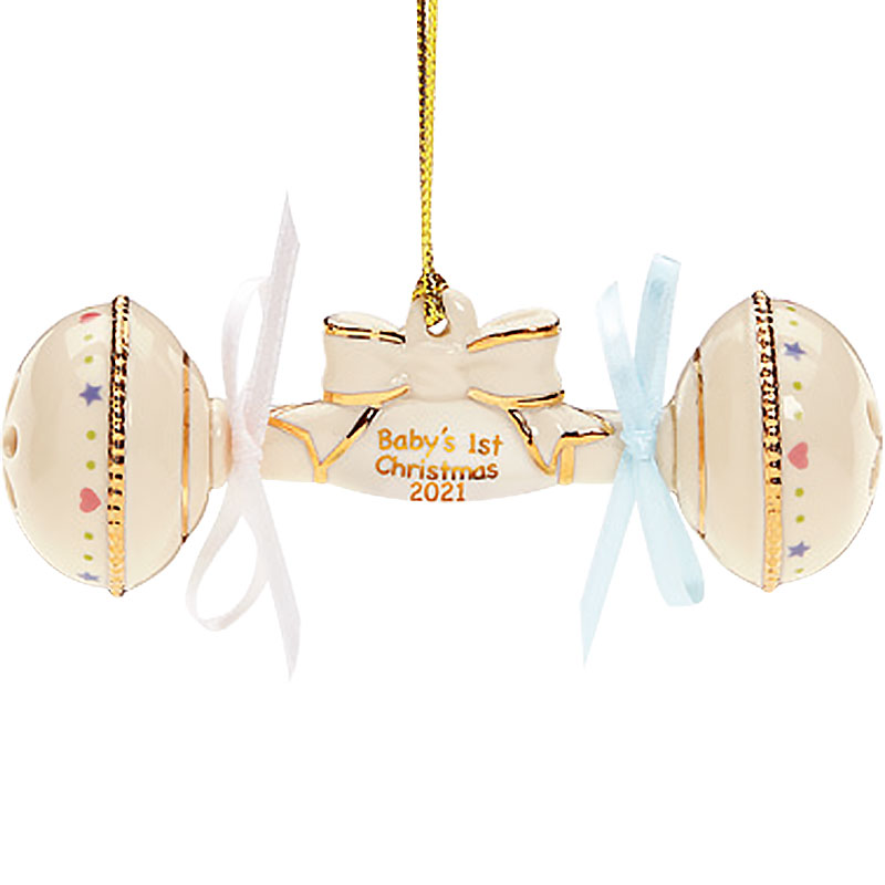 Lenox 2021 Baby's 1st Christmas Rattle Porcelain Ornament