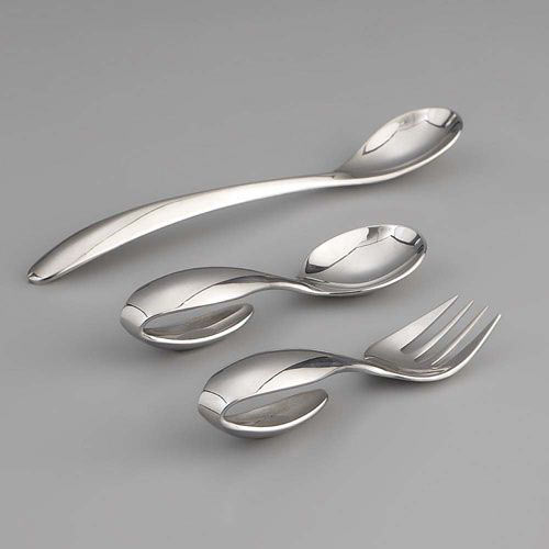 Loop fork and spoon baby set in sterling silver.