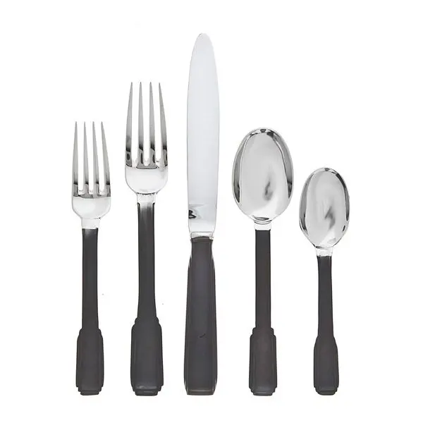 Unique black and mirror stainless forks, spoons, and a knife