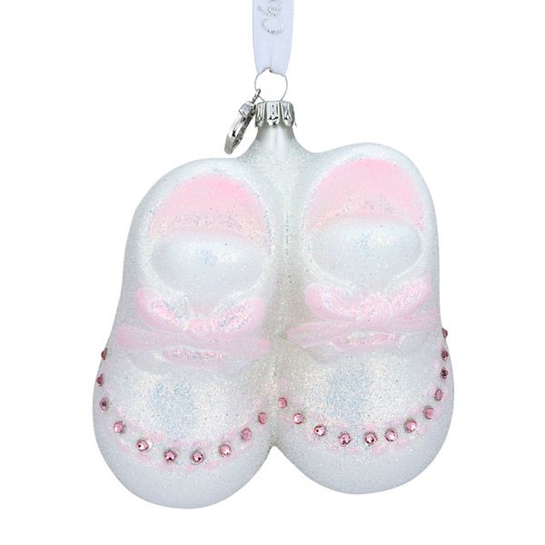 2012 Reed & Barton Baby Girl's First Christmas Pink Booties Glass 2012 Reed & Barton Baby Girl's First Christmas Blown Glass Ornament Larger Image - 2012 Reed & Barton Baby Girl's First Christmas Pink Booties Glass