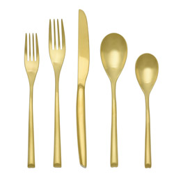 A photo of H-Art Gold Satin 5pc Place Setting