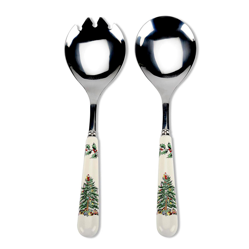 2pc Salad Serving Set, Porcelain/Stainless