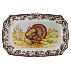 A photo of Woodland Turkey Rectangular Platter, 17.5in.