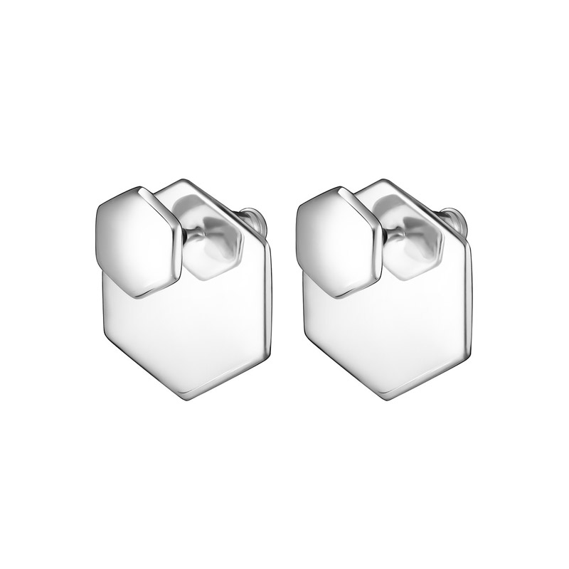 Nambe silver hexagon earrings.