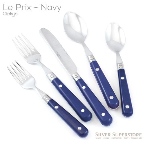 Le Prix Navy Blue Stainless Steel Flatware Silverware By Ginkgo Place Setting Pieces In Le Prix Navy Blue