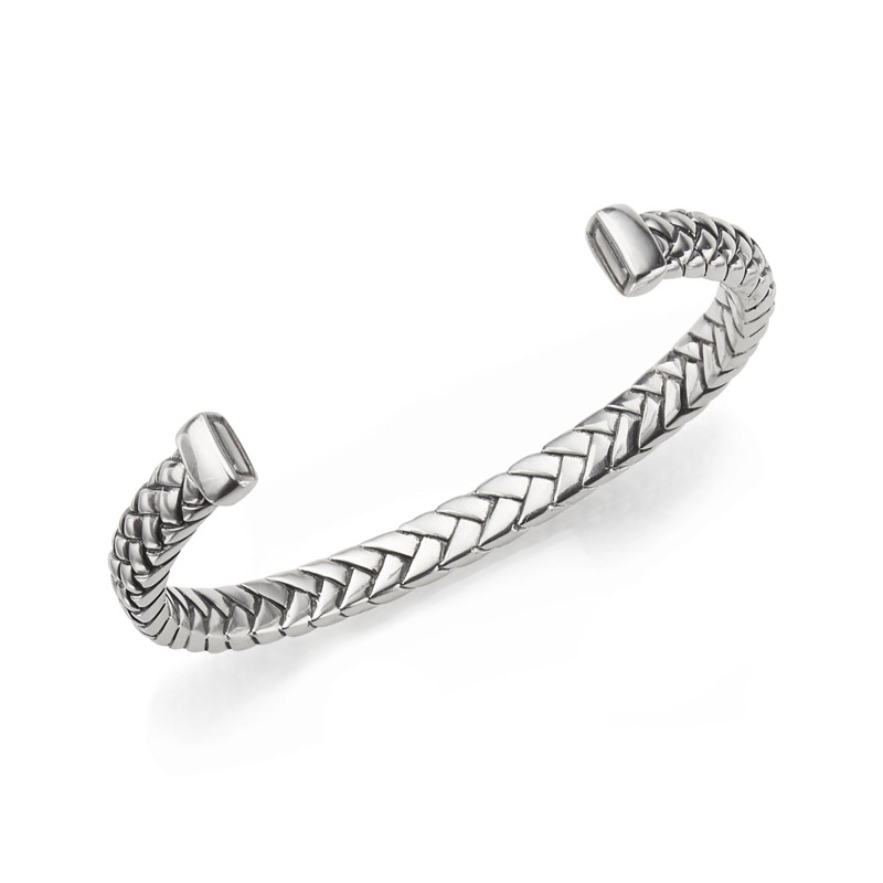 Simple braided cuff bracelet in silver by Nambe.