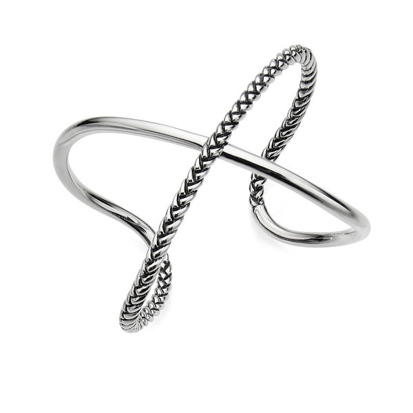 Nambe Criss-Cross Braided Cuff bracelet in silver.