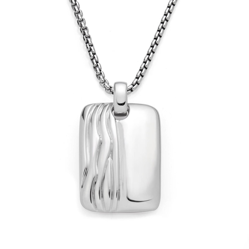 Nambe Ripples dog tag featuring half-ribbed, half-flat design.