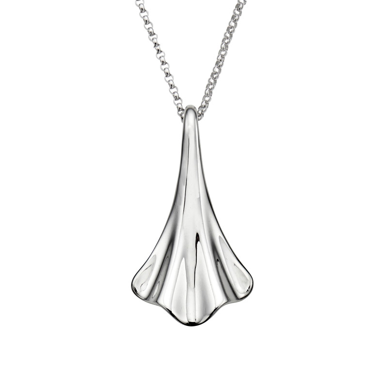 Nambe Oceana pendant shaped like sea shell in silver.