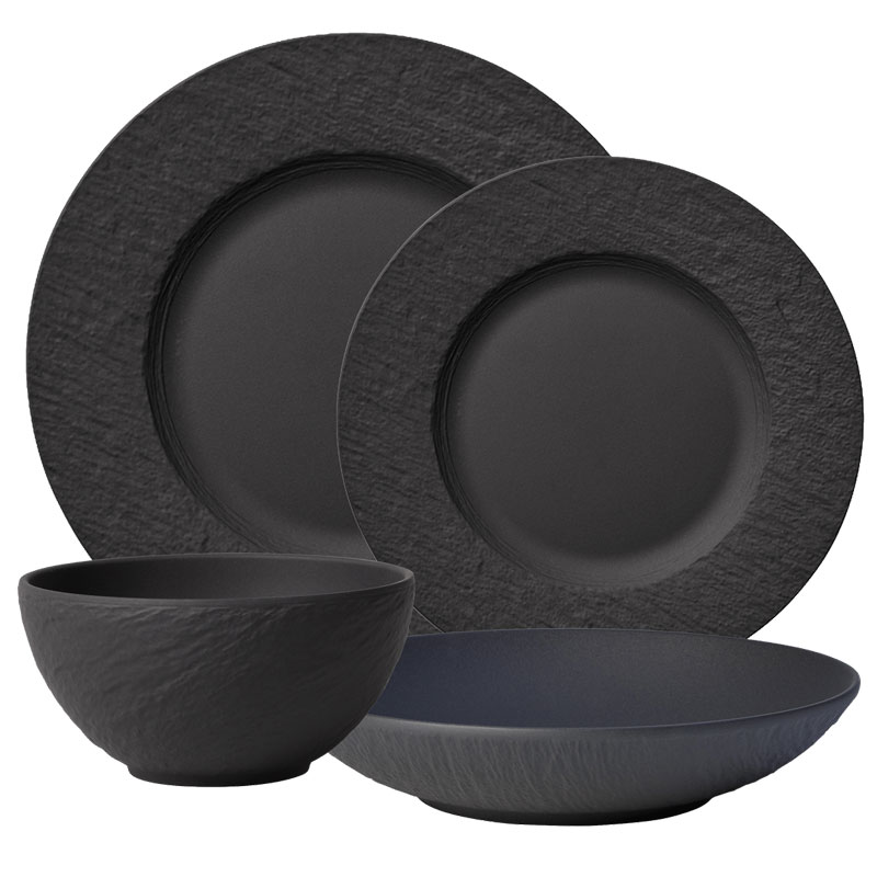 black, modern, textured dinnerare plates
