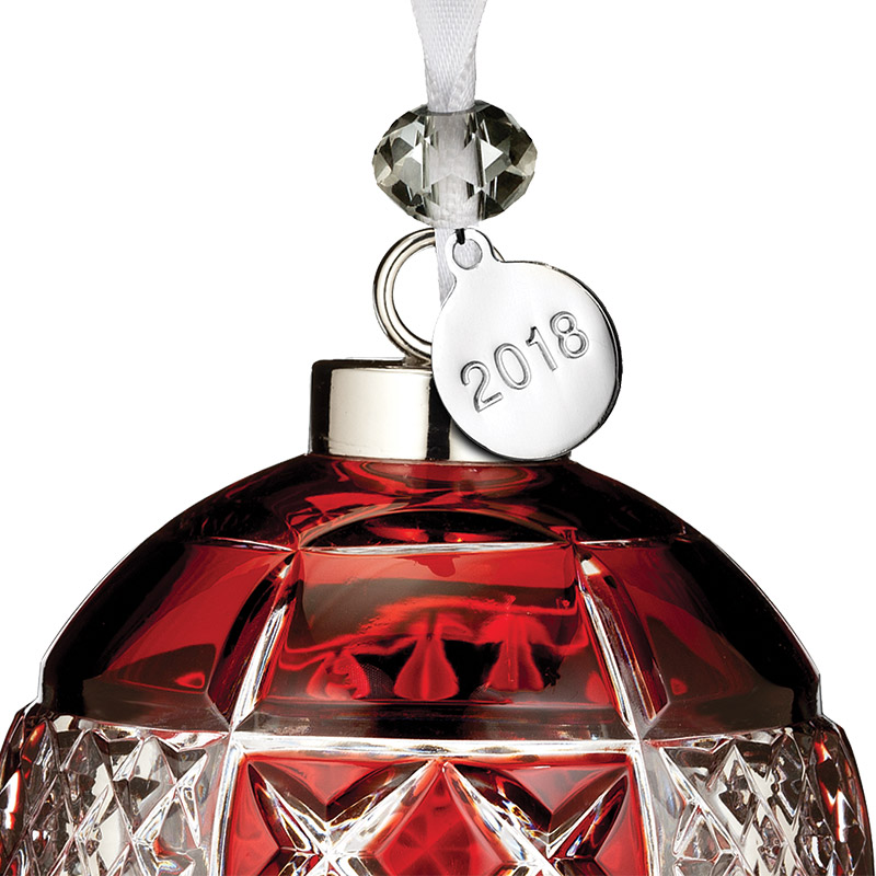 waterford crystal ruby cased christmas ball ornament engraved christmas ornament